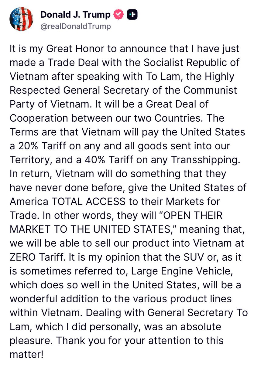 President Trump announces trade deal with Vietnam